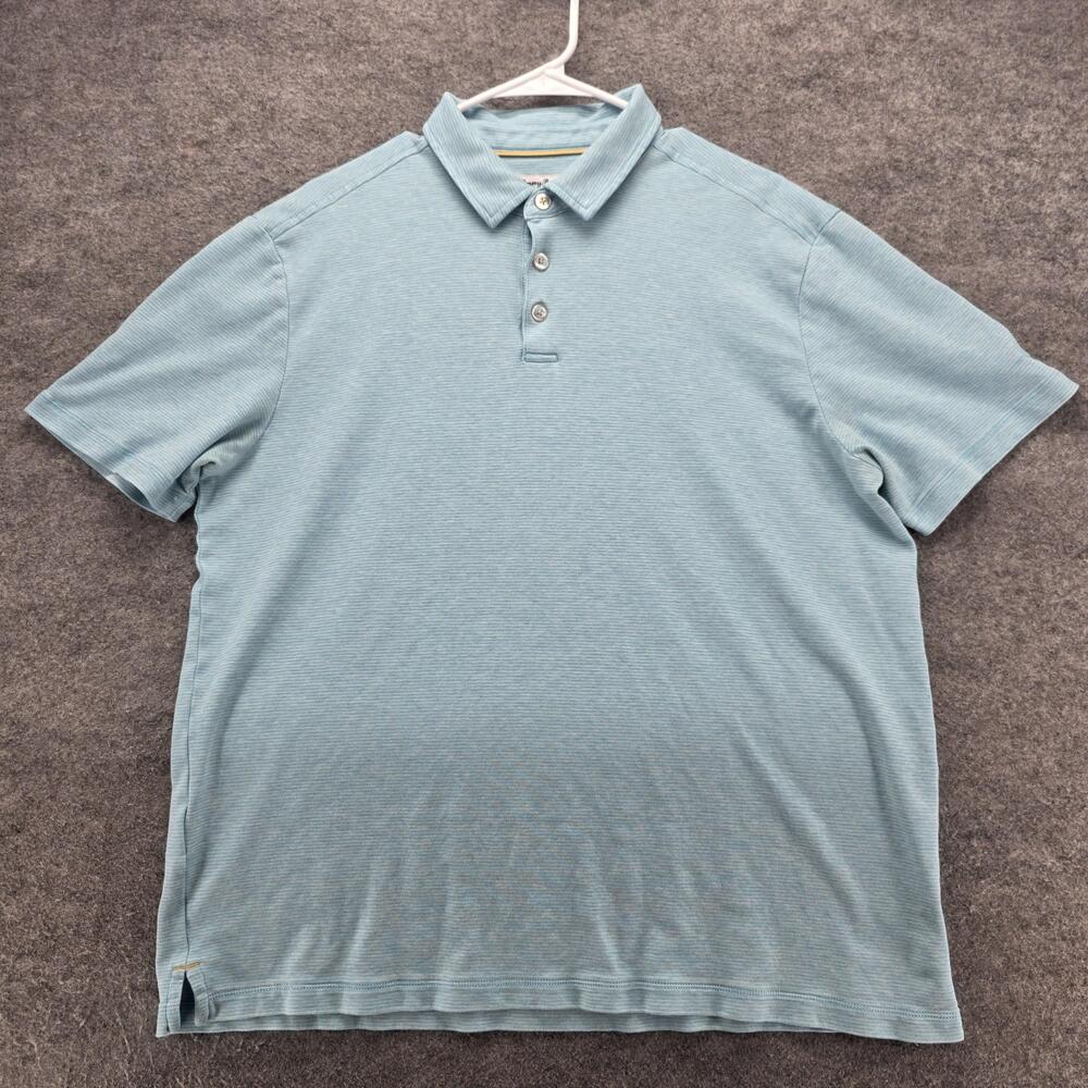 Tommy Bahama Polo Shirt Mens Large Blue Heather 100% Cotton Short Sleeve Golf